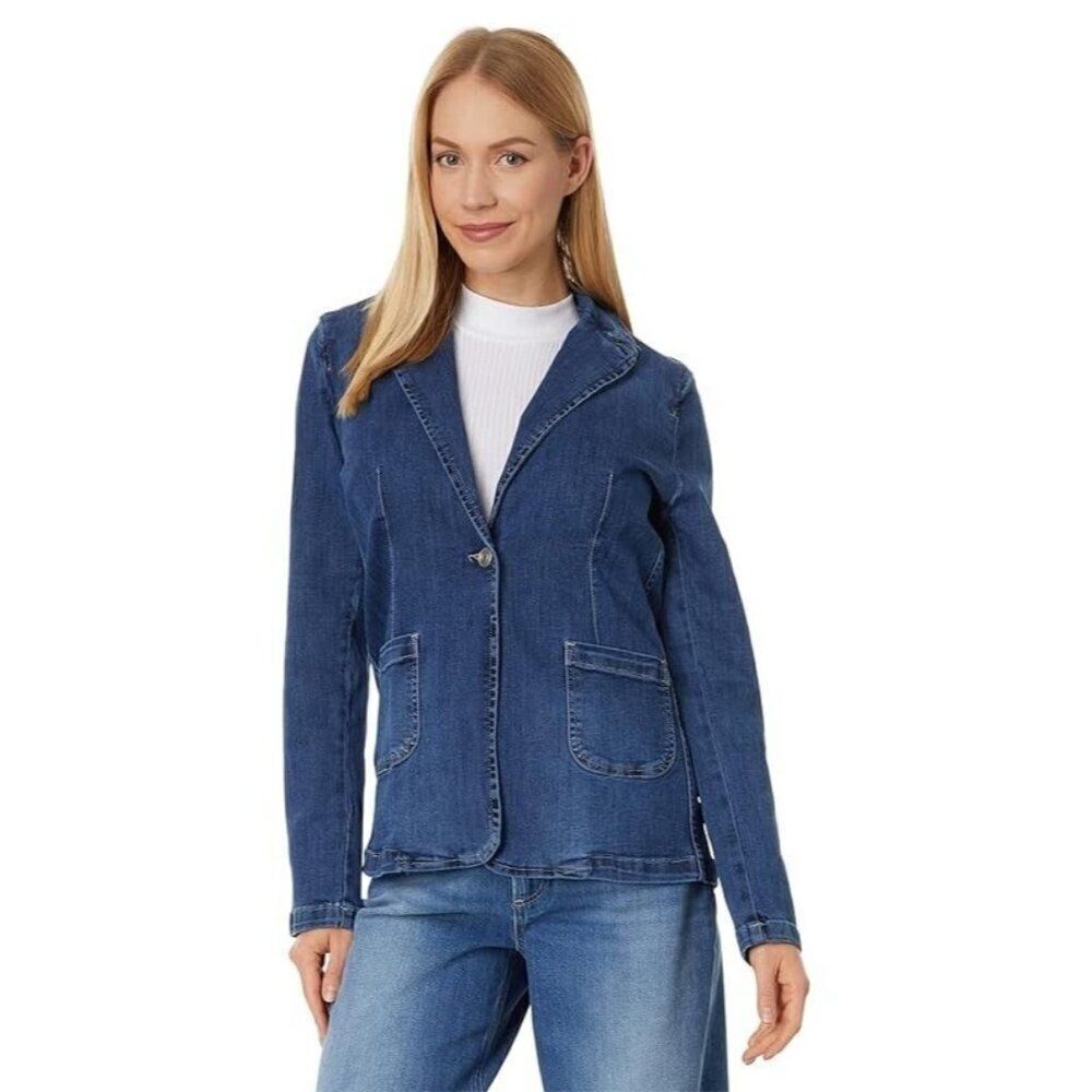 Elliott Lauren One-Button Blazer Stretch Denim Size 8